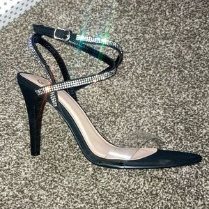 Black Rhinestone Strappy Stiletto Heeled Sandal